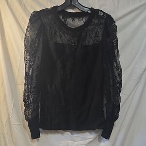 Boston Proper Elegant Black Lace Blouse/ Sweater Size M